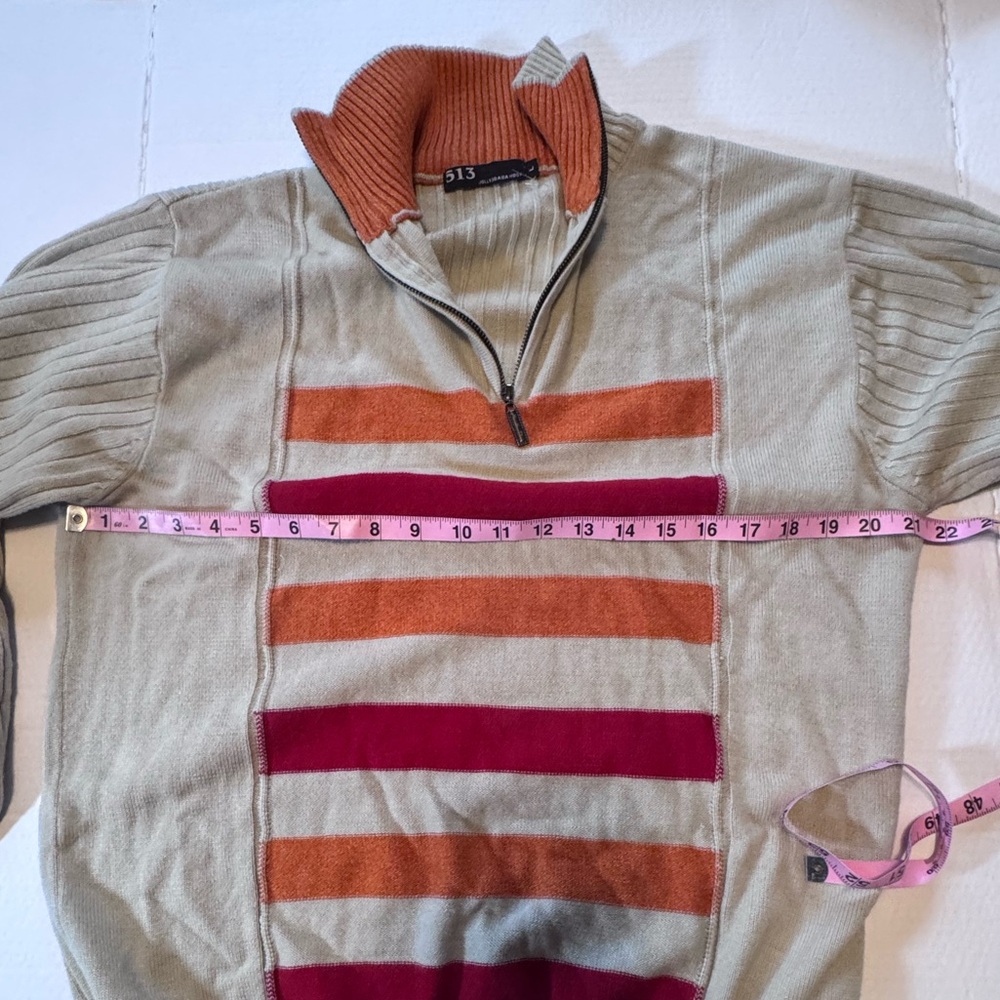 513 Clothing Concepts Retro Striped 1/4 Zip Sweater - Wool Blend - Size Large - Picture 5 of 11